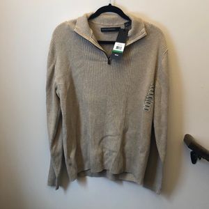 Men’s Tan Perry Ellis Zip Collar Sweater - Large